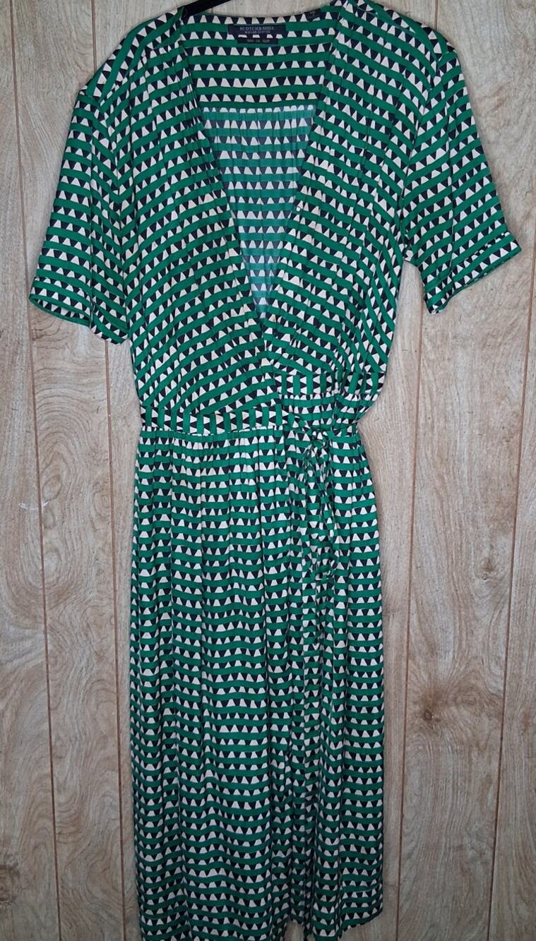 Scotch & Soda Dans La Nuit Short Sleeve Wrap Dress Midi Green & Black Size Small
